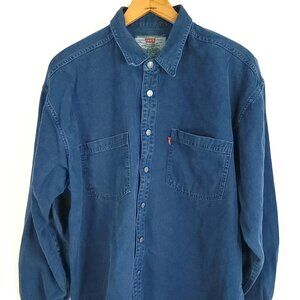 Vtg Levi's Shirt Men's XL Blue Denim Button Front Long Sleeve Distressed Faded